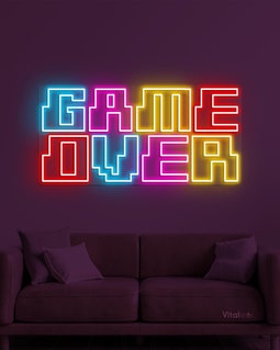 「 GAME OVER 」 LED 表示 ランプ インテリア Game Over Neon Sign, Game Over LED Light, Game Room Wall Decor