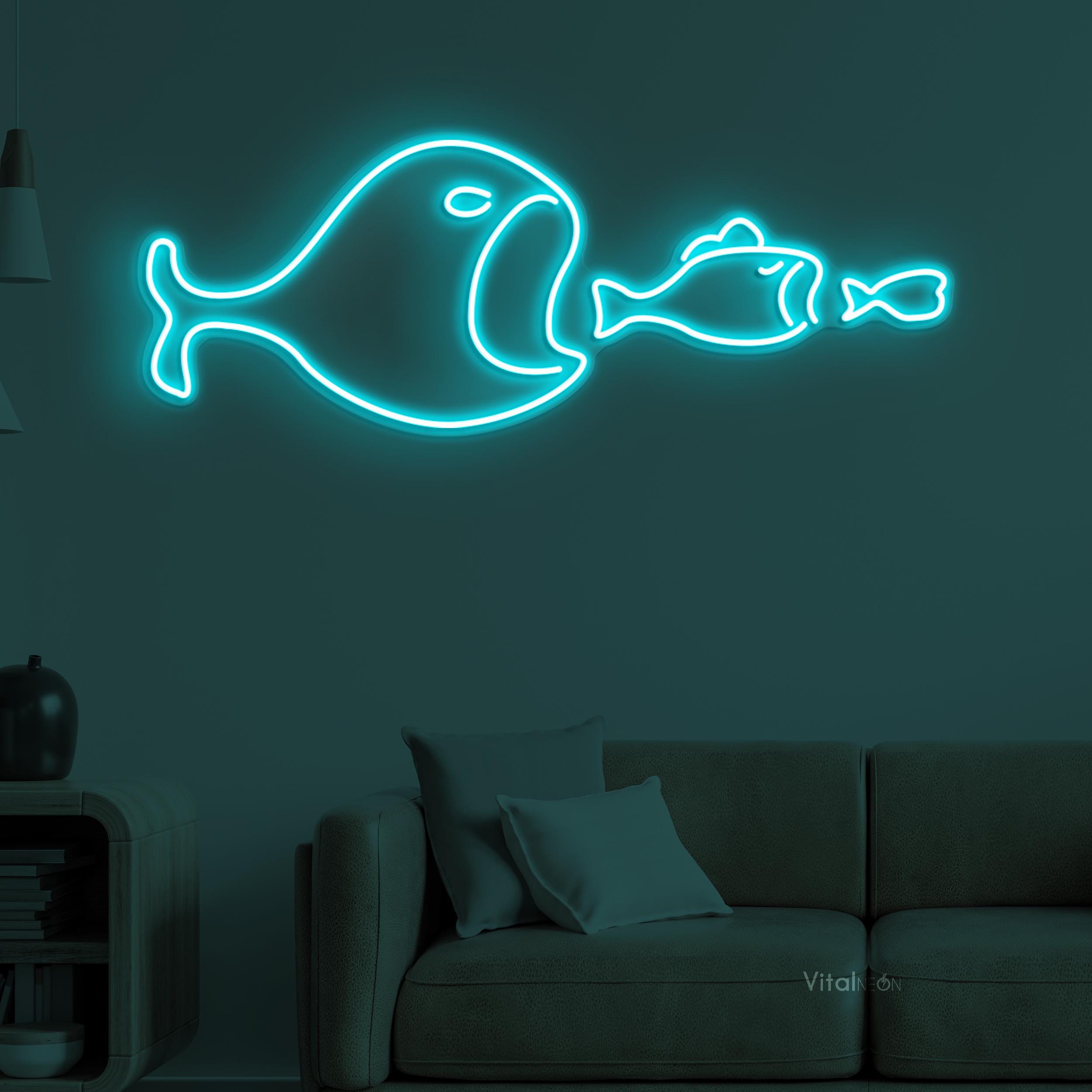 Fish Neon Sign, Fish LED Light, Big Fish Eats Little Fish Wall Art ...