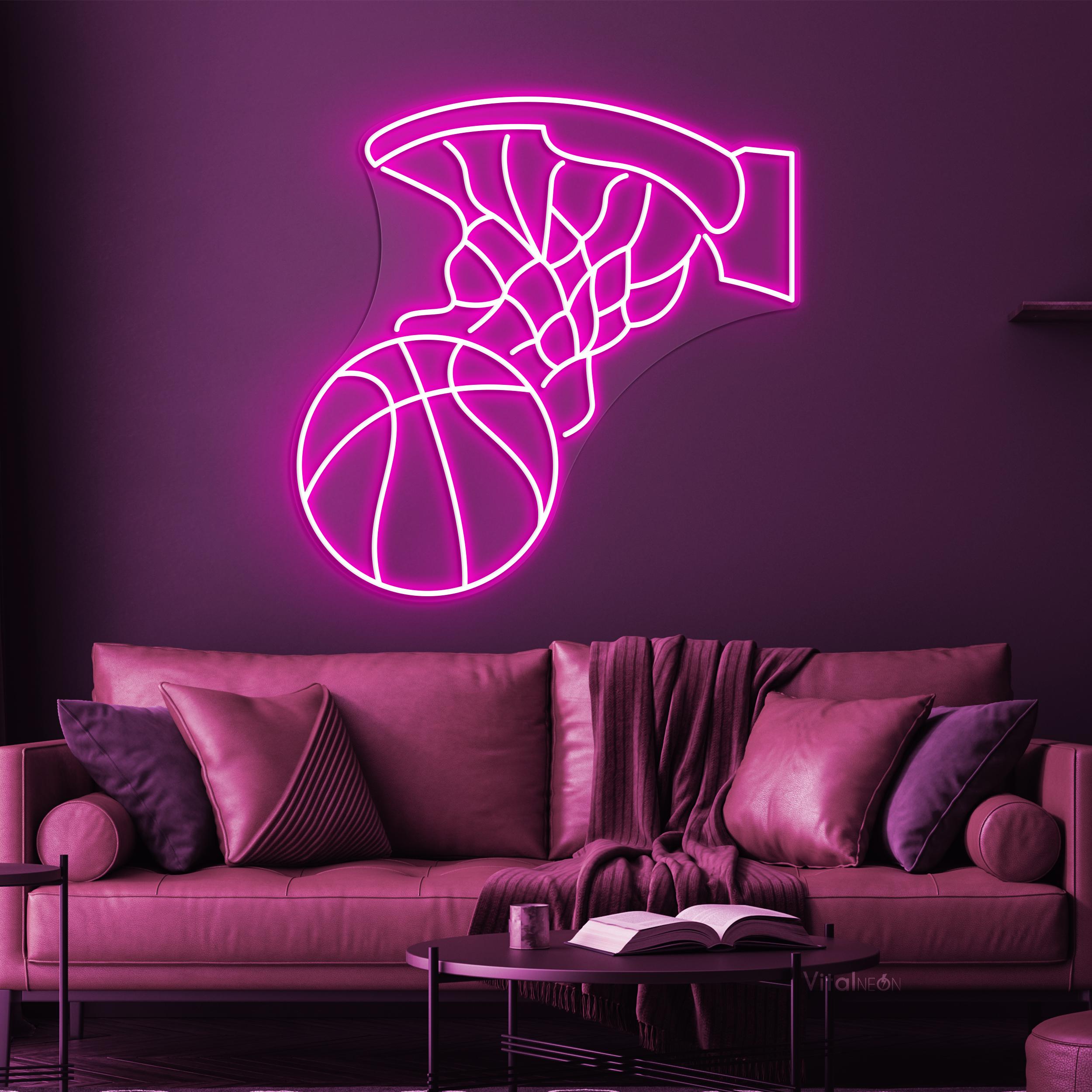 バスケットボールフープ LED ネオンサイン。スポーツルームの壁装飾や