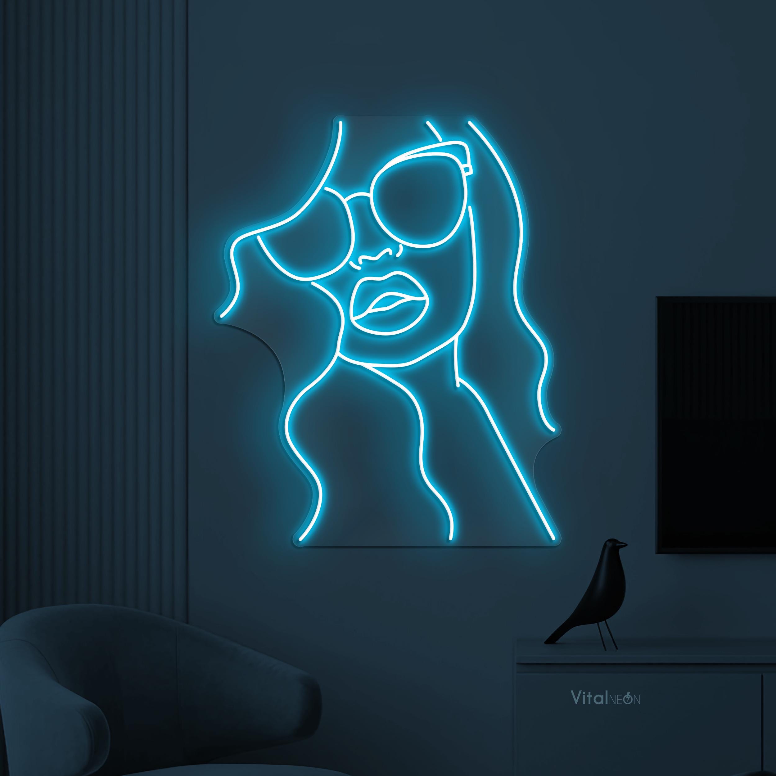 Girl With Glasses Neon Sign, Girl With Glasses LED Light, Beauty