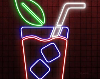 Ice Tea Refreshing LED Light Neon Sign, Juice Bar Kitchen Wall Decor