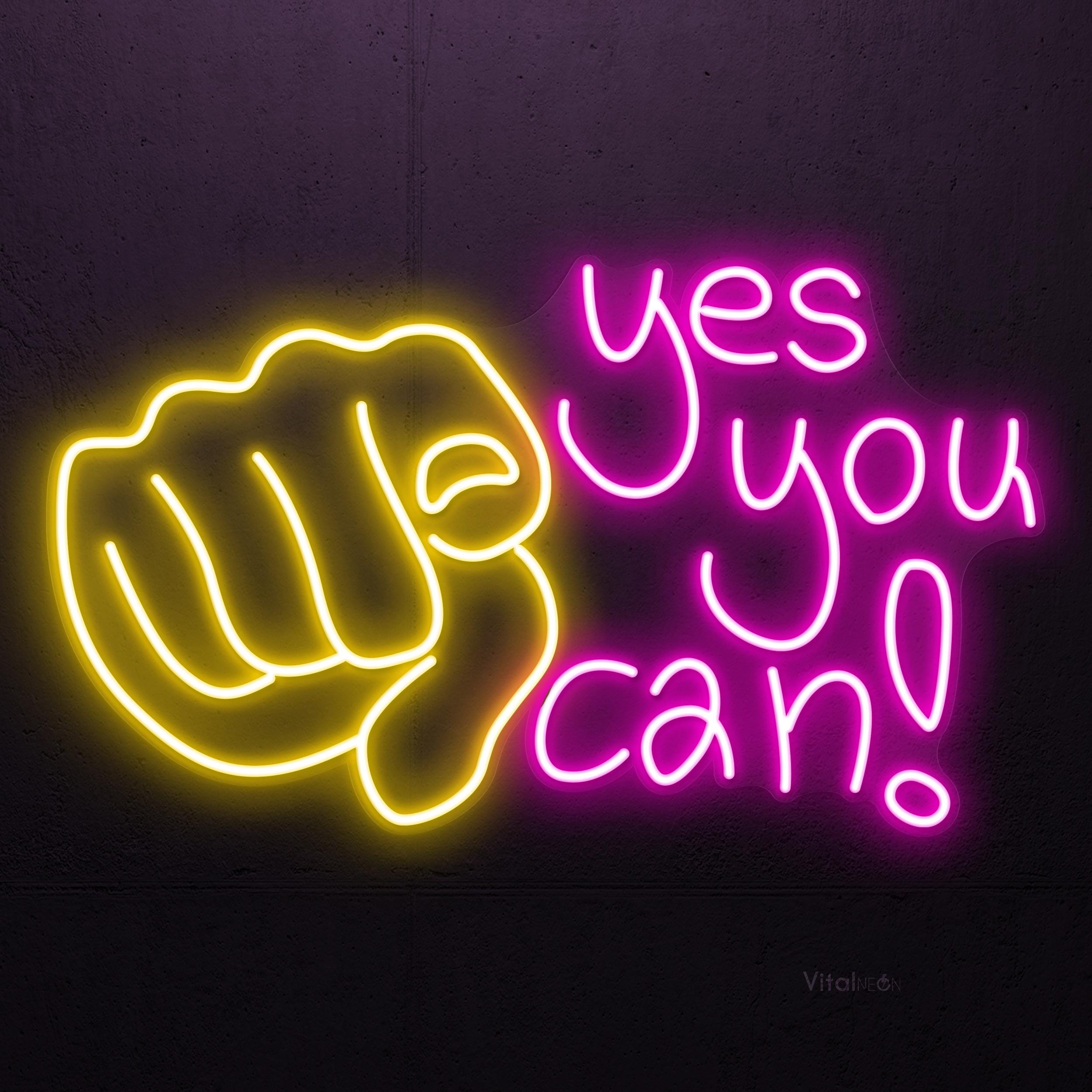 Yes You Can Neon Sign LED Light Pointing Finger Office 