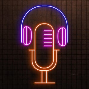 Podcast Microphone Neon Sign, Microphone & Headphones LED Light, Music Room Wall Decor, Music Studio Wall Art, Cafe and Bar Art, Music Lover