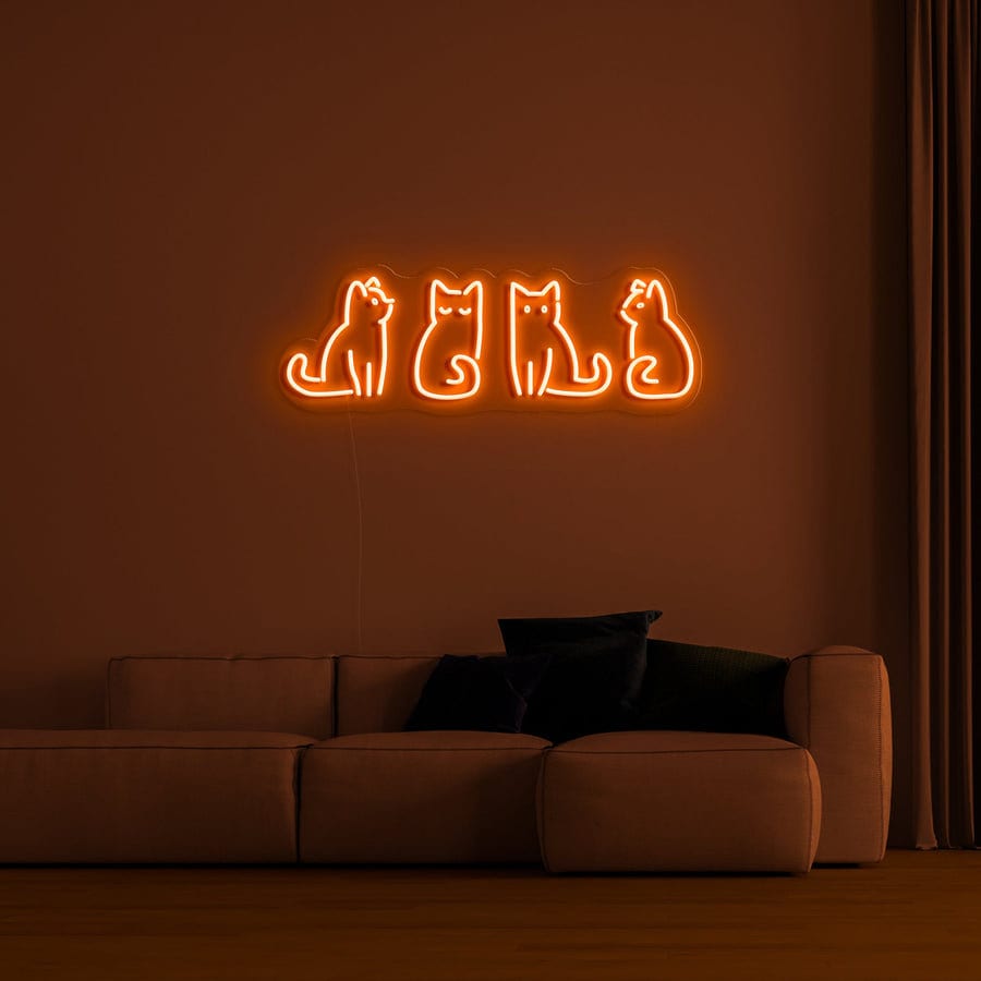 Kitty Neon Light, Cat neon Sign, Cat Lover Decor | Four Kitties | LED Neon Lights for Walls, Desk, Bedroom | Perfect Gift | Customizable