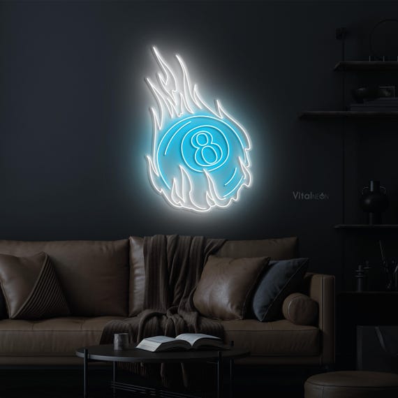 Flaming 8‑ball Neon Sign LED Fire Wall Decor Sports Game Room Art