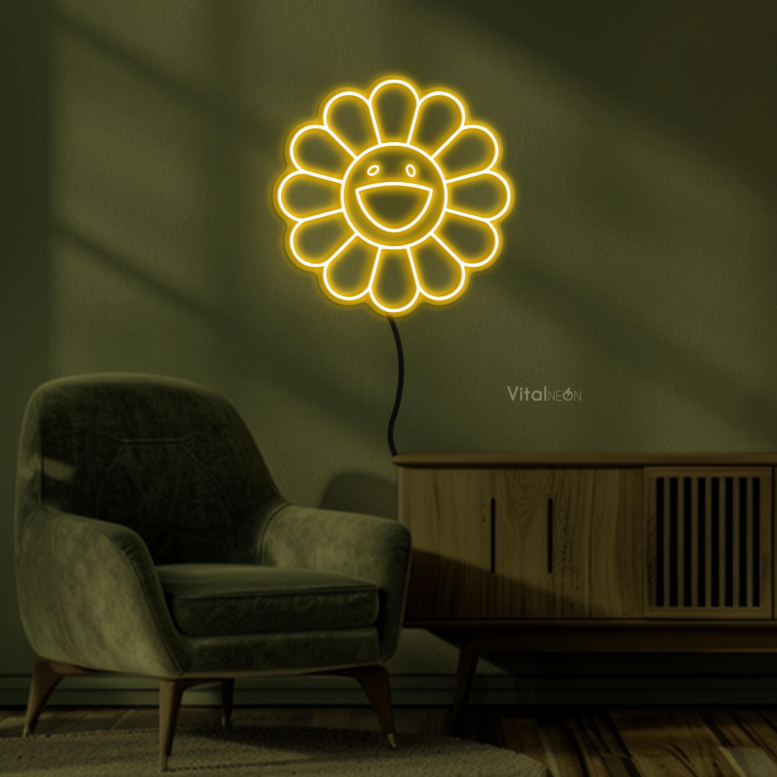 ひまわりネオンサイン、スマイリーフラワーLEDライト、ひまわりLED