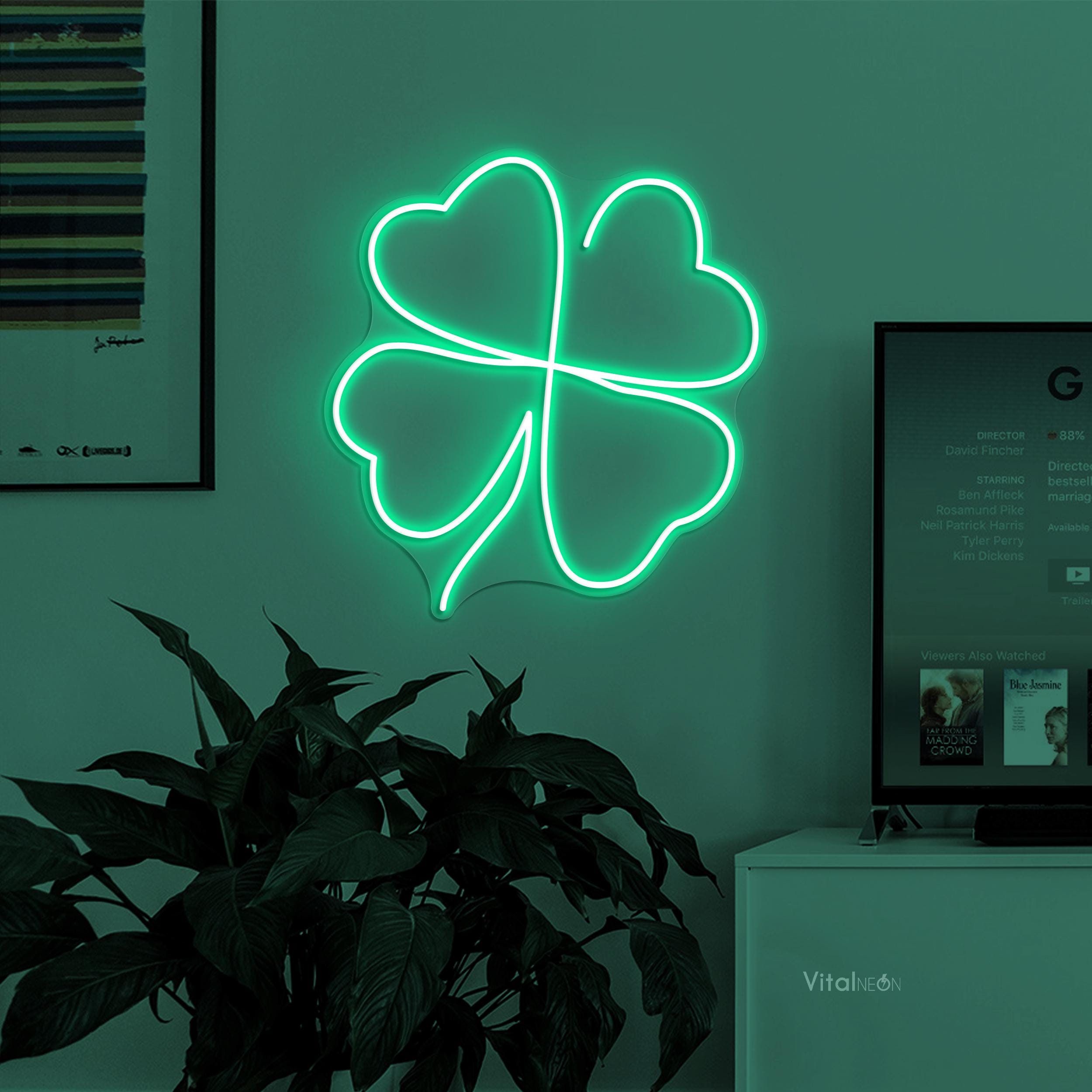 四つ葉のクローバー ネオンサイン LEDライト 幸運の植物ショップ 壁