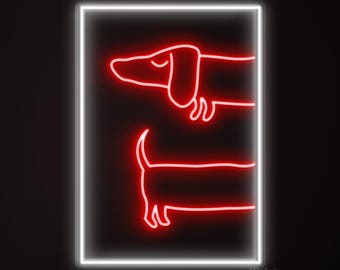 Dackel-Neonreklame, LED-Wandleuchte mit Hundebox-Rahmen, Wandbild mit Dackel-Motiv, Wanddekoration für Tierhandlungen, Geschenk für Hundebesitzer, Neonbeleuchtung für Zuhause, Bar und Café