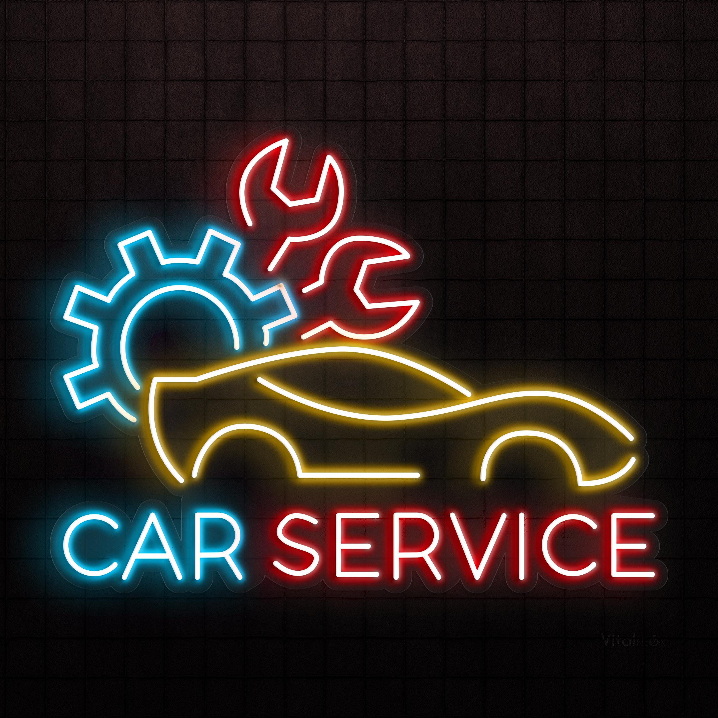 カーサービスネオンサイン - 自動車ギアLEDアート、ワークショップの壁