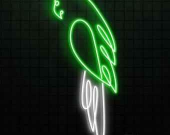 Letrero de neón de loro, luz LED de guacamayo verde, decoración para dormitorio o sala de juegos infantil, arte de pared para tiendas de aves, regalo personalizado para amantes de la vida silvestre.