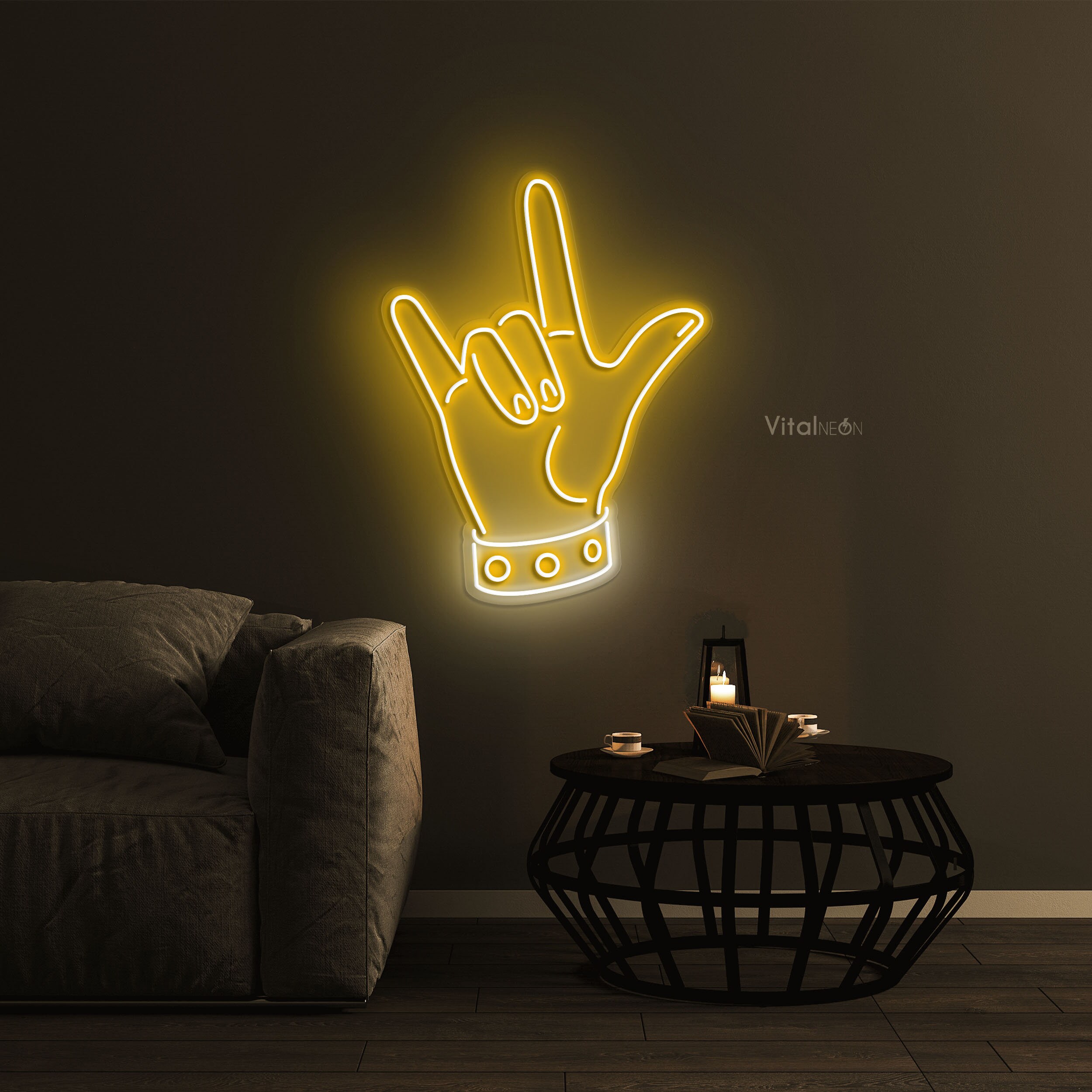 I Love You Hand Gesture Neon Sign, Rock N Roll LED Light, Bedroom 