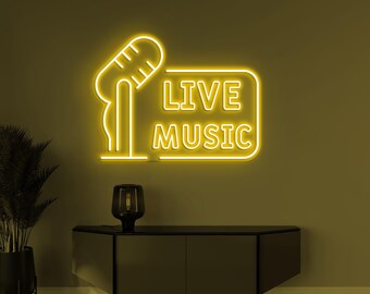 ライブミュージック LED ネオンサイン、マイク ウォールアート、音楽