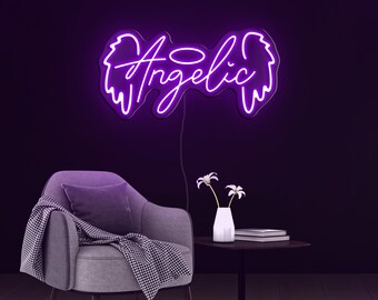 Custom Name Angelic Neon Sign, Angel Wings and Halo LED Neon Custom Name Angelic Neon Sign, Angel Wings and Halo LED Neon