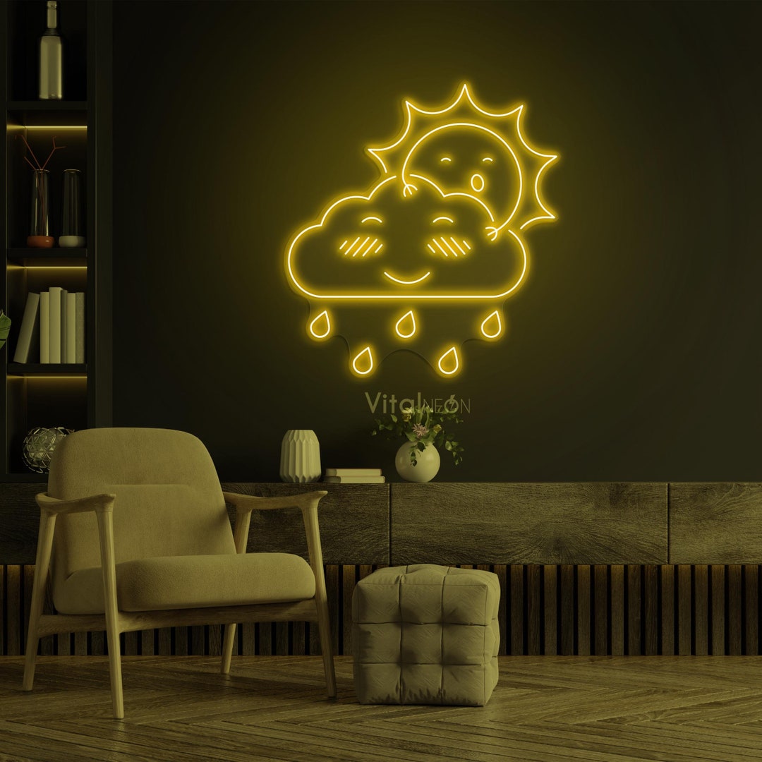 Smiling Sun Raining Cloud Neon Sign LED Light Nursery Room Kids Decor ...