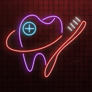 Toothbrush and Teeth Neon Sign, Toothbrush and Teeth LED Light, Oral Health Neon Light, Happy Smiles Led Sign, Dentist Office Wall Decor
