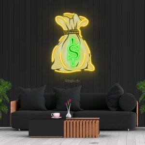 Money Bag Neon Sign, LED Light for Wall Decor, CEO Office & Man Cave ...