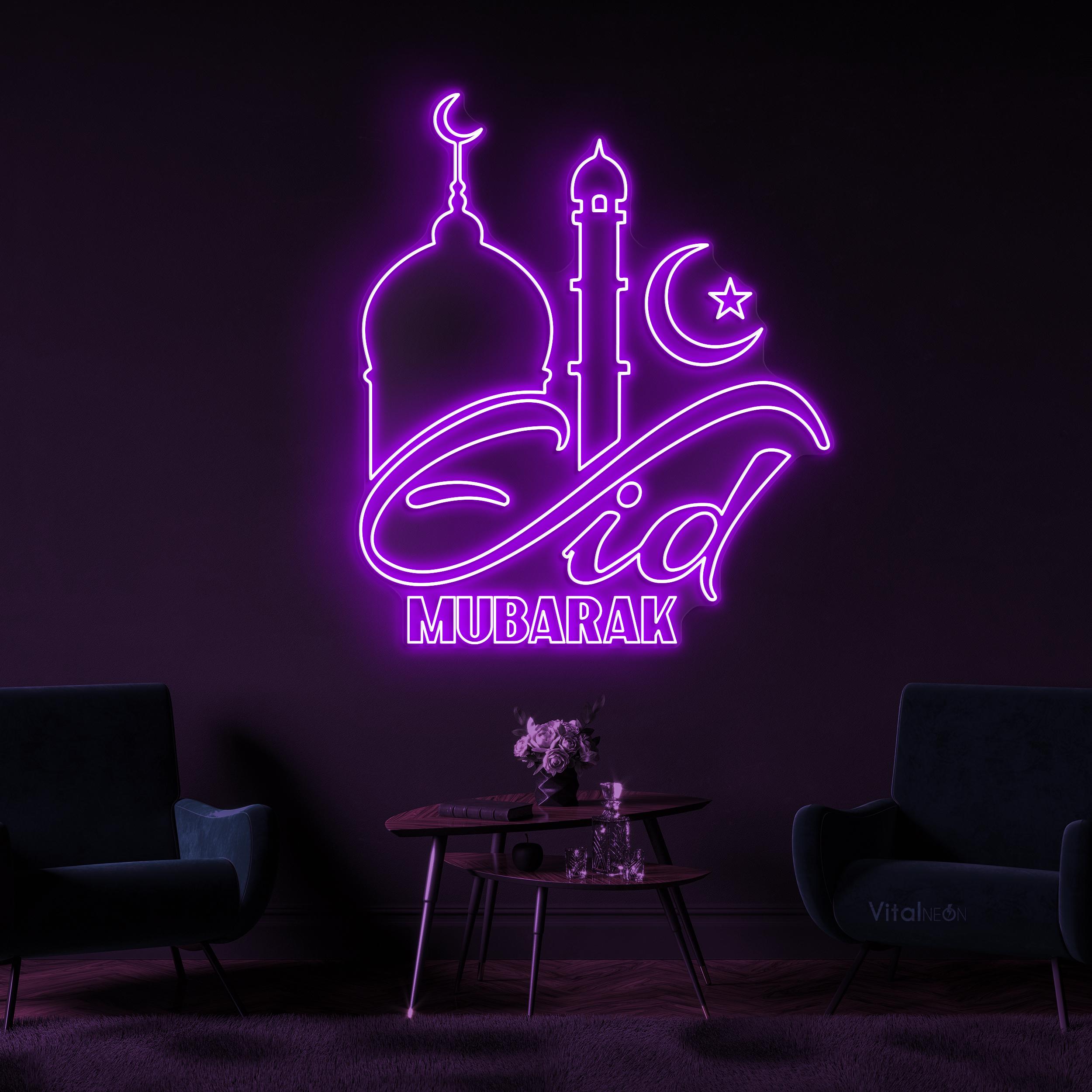 Eid Mubarak Neon Sign LED Light Mosque Moon Star Islamic Wall Art Decor ...