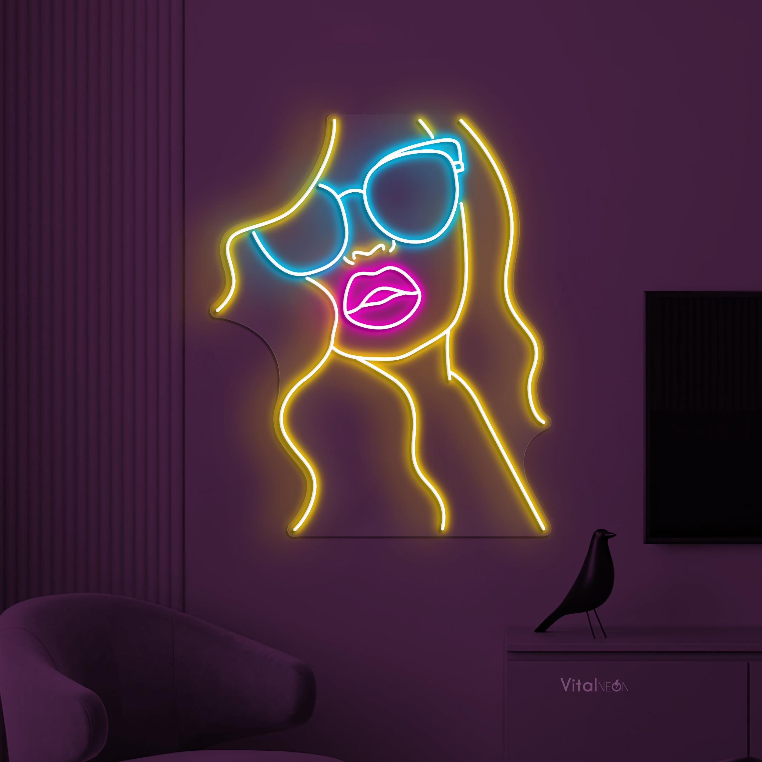 Girl With Glasses LED Neon Sign for Salon Wall Decor, Glam Room