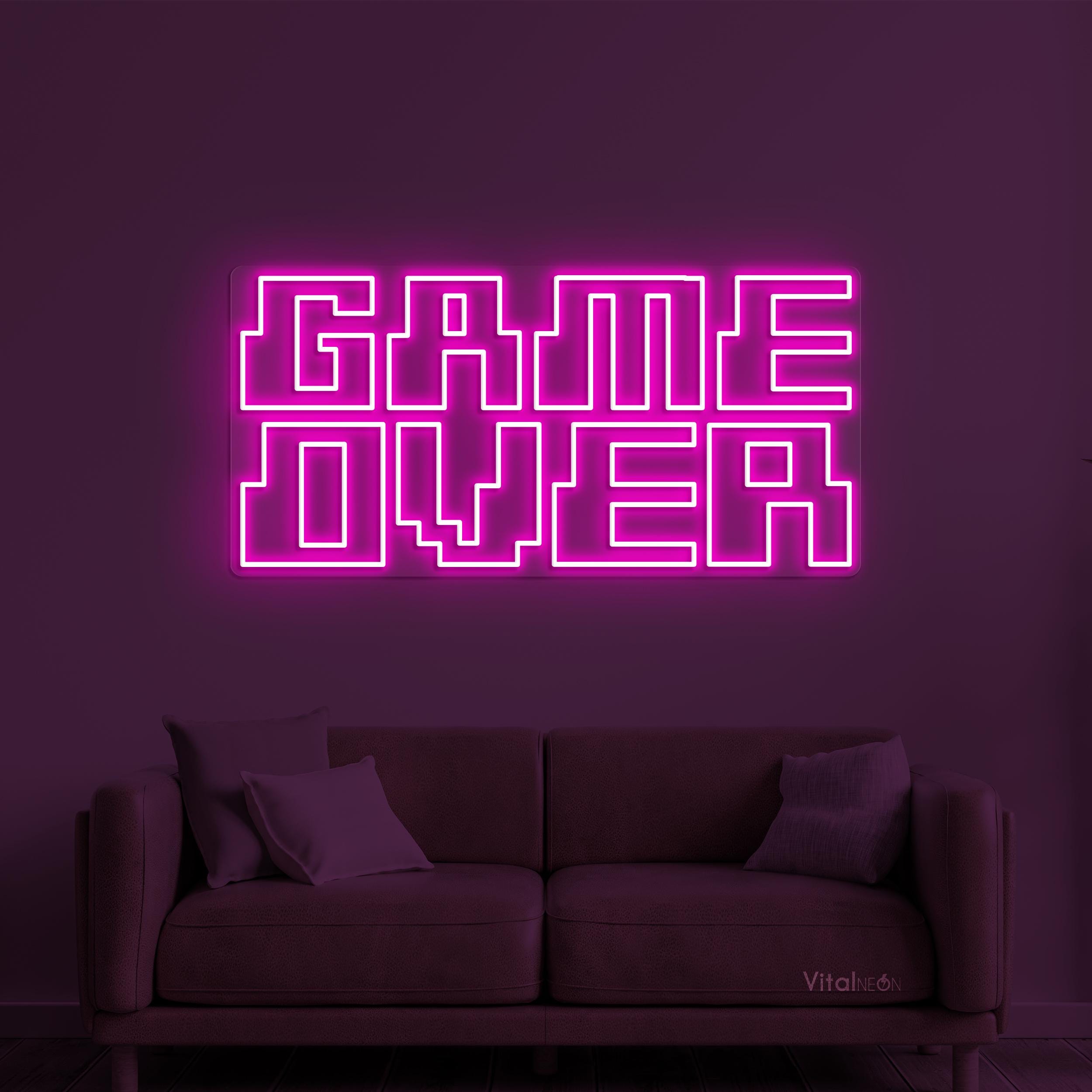 Game Over Neon Sign Dimmable LED Light Arcade Room Wall Art Kids