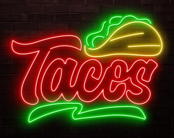 タコスネオンサイン（ソンブレロ付き）、メキシコ料理LEDウォール