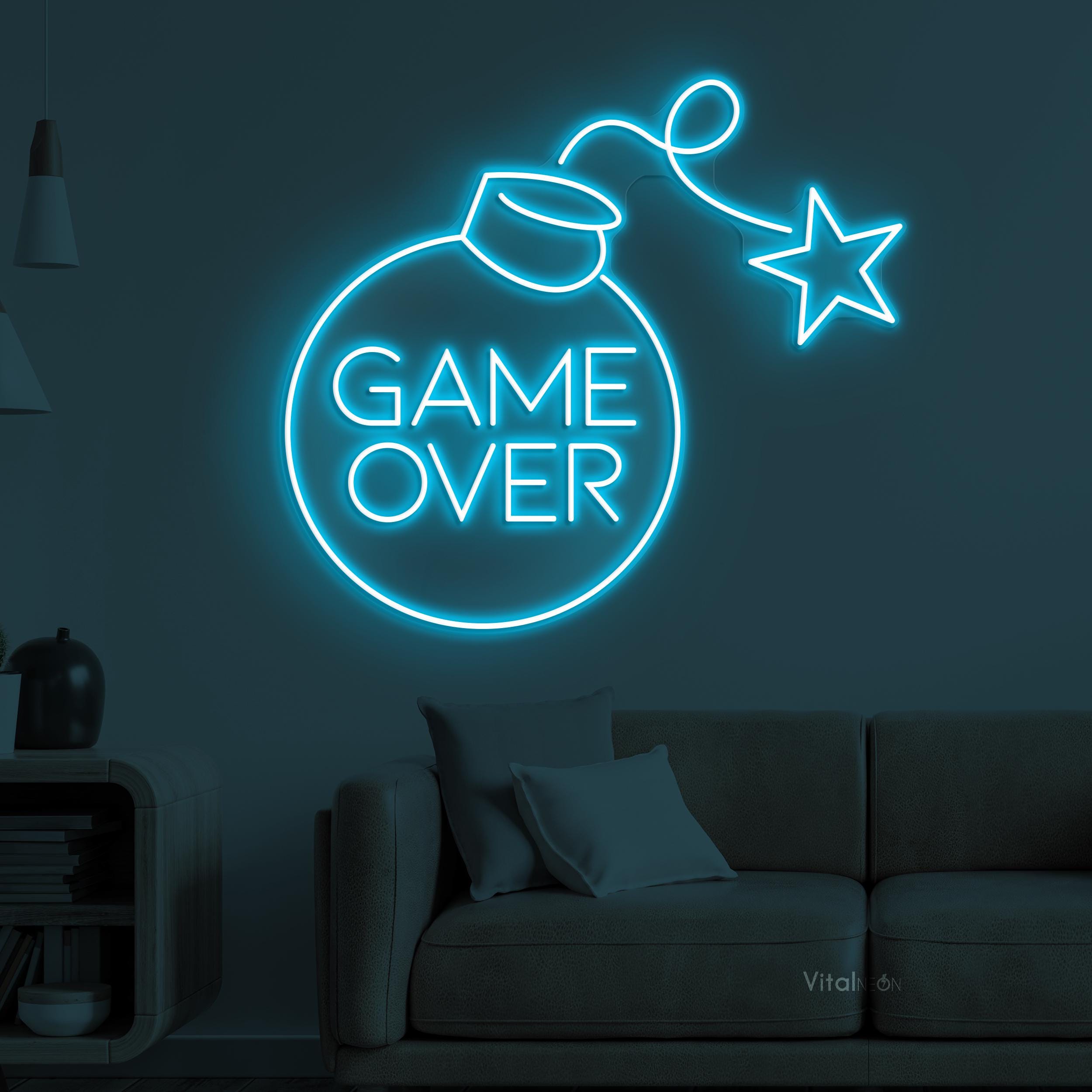Game Over Neon Sign LED Light Gaming Zone Bomb Wall Art Room Gift
