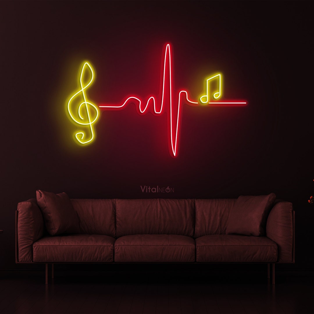 Heartbeat LED Sign, Music Note Neon Light, Wall Art, Clef Decoration ...