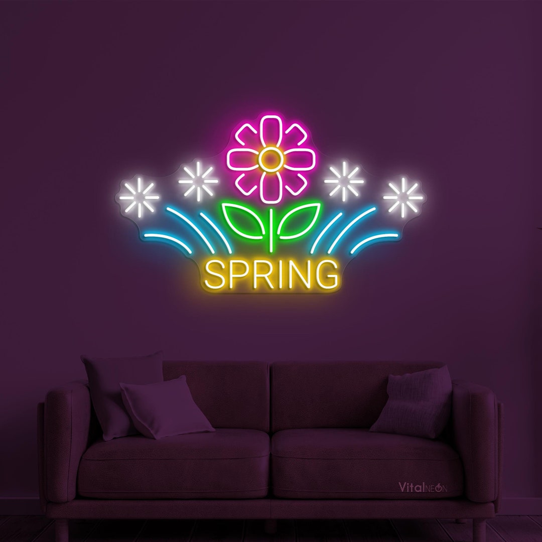 Spring Flower LED Light Neon Sign, Springtime Logo Wall Decor, Shop Art ...