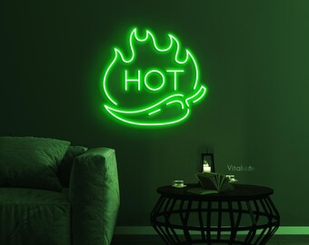 Hot Chili Pepper Neon Sign, Hot Chili Pepper LED Light, Hot Flame
