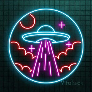 UFO Neon Sign, Ufo Alien Spaceship led Wall Art, UFO Room Decor for Game Room, Man Cave, Sci-Fi Lovers, UFO Neon Light for Party and Room