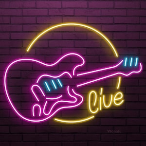 Guitar Neon Sign, Guitar LED Light, Live Guitar Wall Art, Music Live Wall Decor, DJ Room Neon Light, Night Club Decor, Music Studio Led Sign