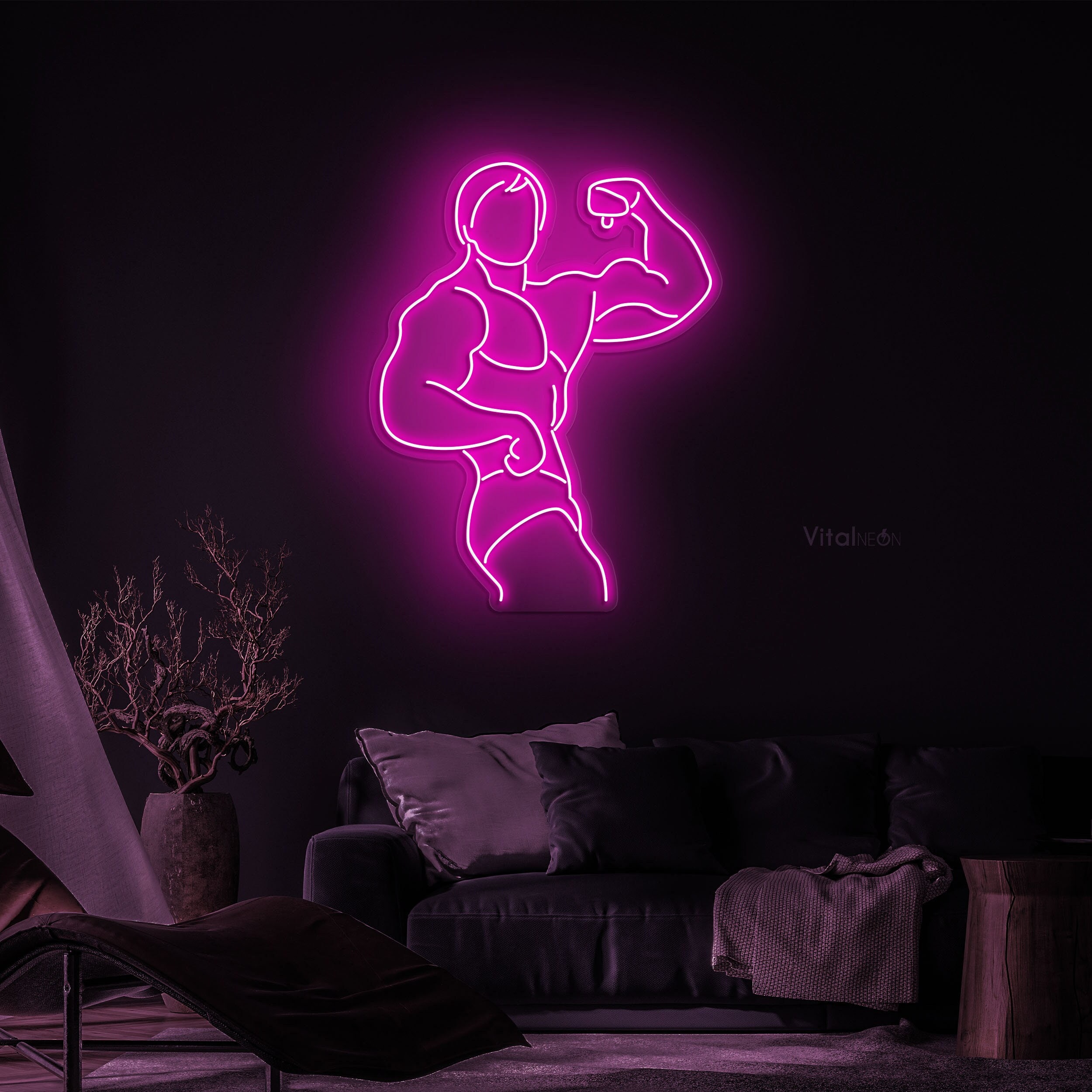 Arm Muscles Neon Sign LED Light Man Pose Art Gym Decor for Fitness ...
