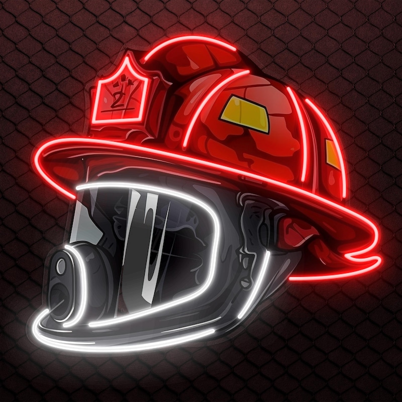 Firefighter Helmet Neon Sign, LED Neon Pop Art, USB Powered Neon Sign,Neon Sign for Home Decor, Gift for Firefighters and Fire Station Decor