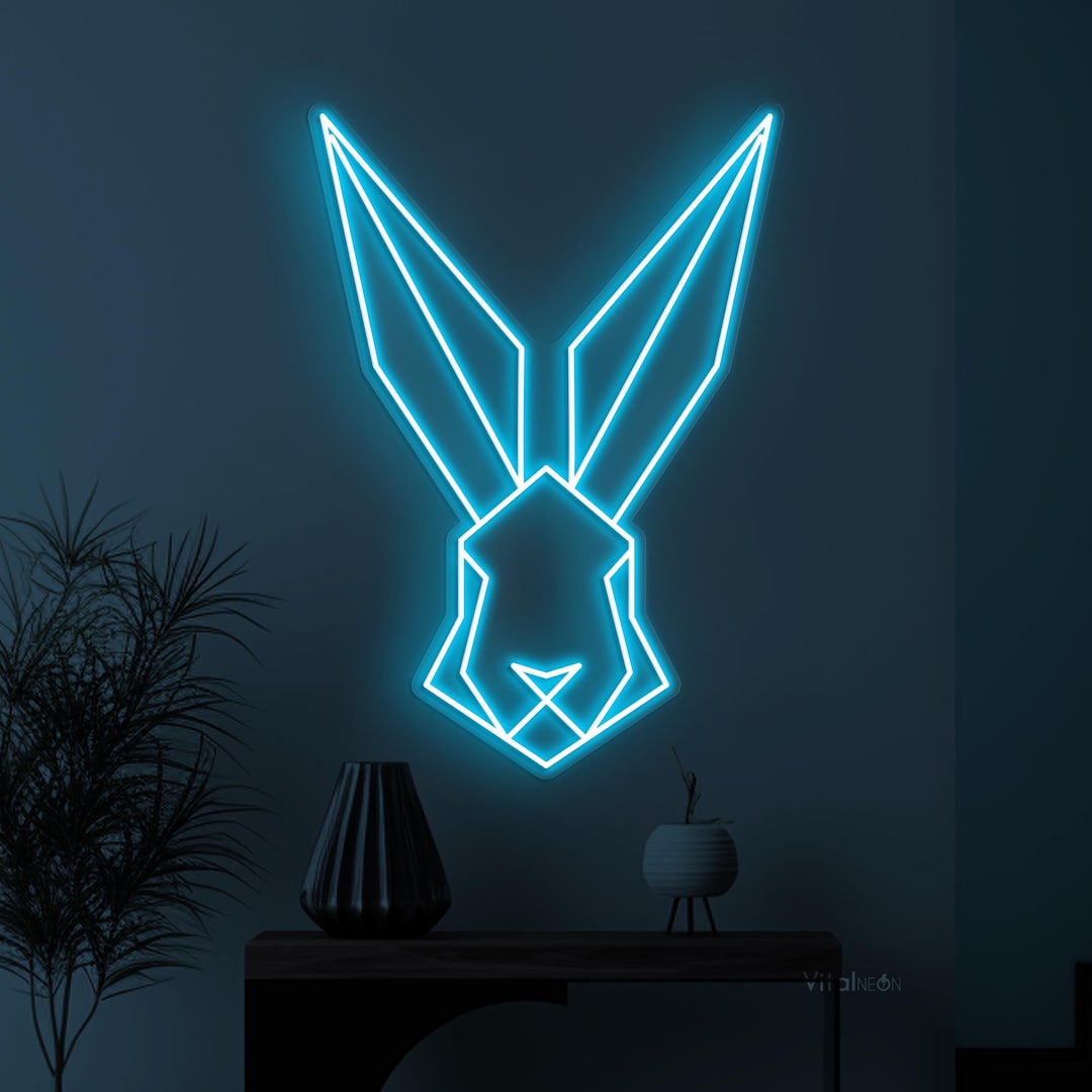 Bonnie Rabbit Neon Sign Rabbit Neon Sign LED Light Geometric Bunny Wall Art Polygon Kids Room ...