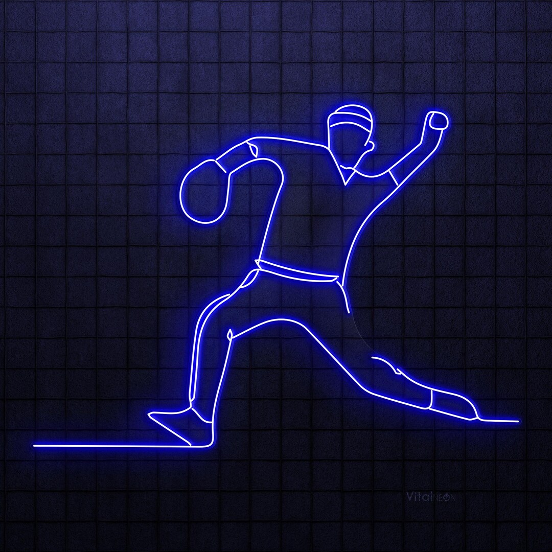 Pitcher Neon Baseball Pitcher Neon Sign LED Wall Art Athlete Silhouette Sports Club ...
