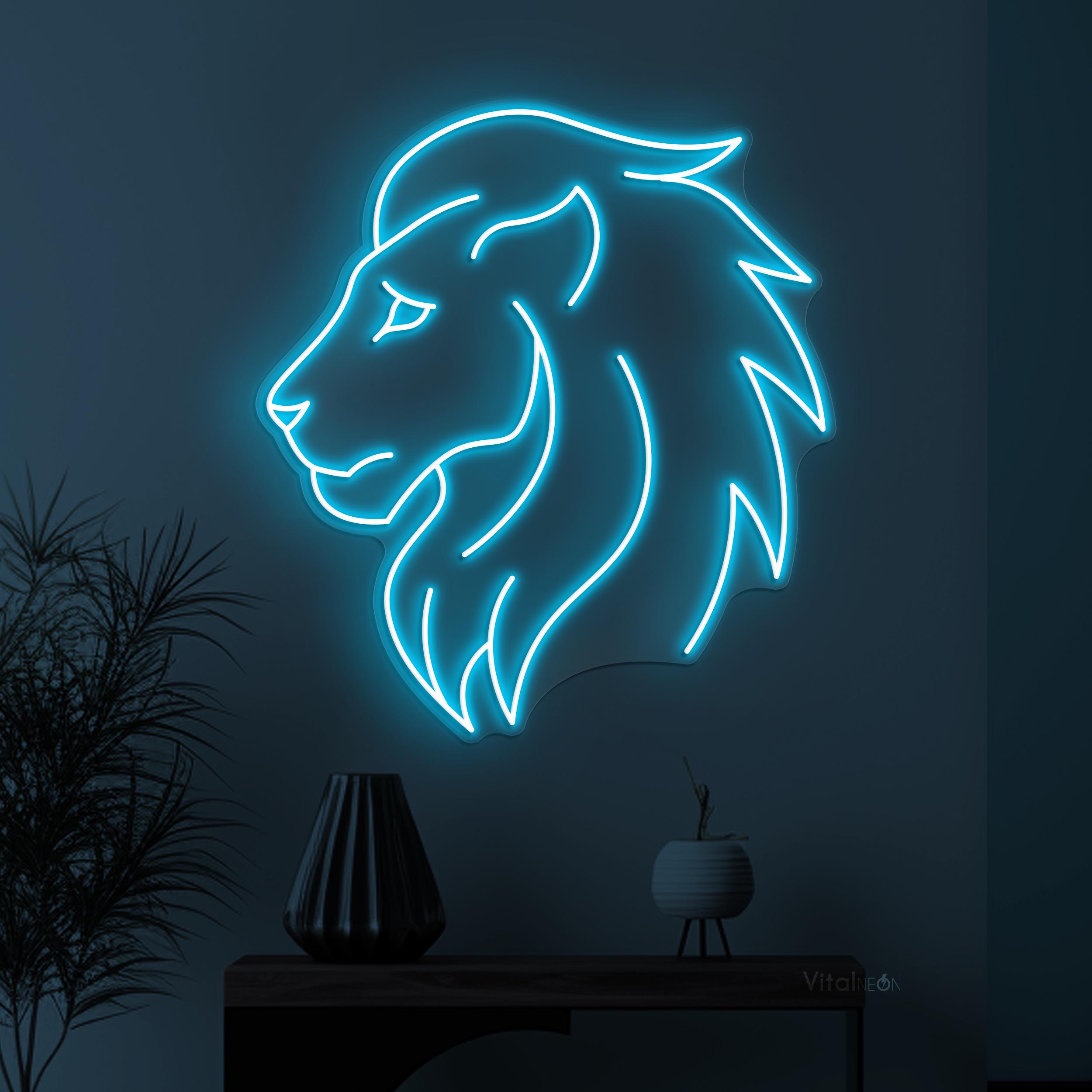 Lion Neon Sign, Long Hair Lion Wall Decor, Jungle Safari LED Light
