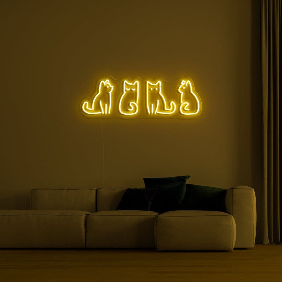Kitty Neon Light, Cat neon Sign, Cat Lover Decor | Four Kitties | LED Neon Lights for Walls, Desk, Bedroom | Perfect Gift | Customizable