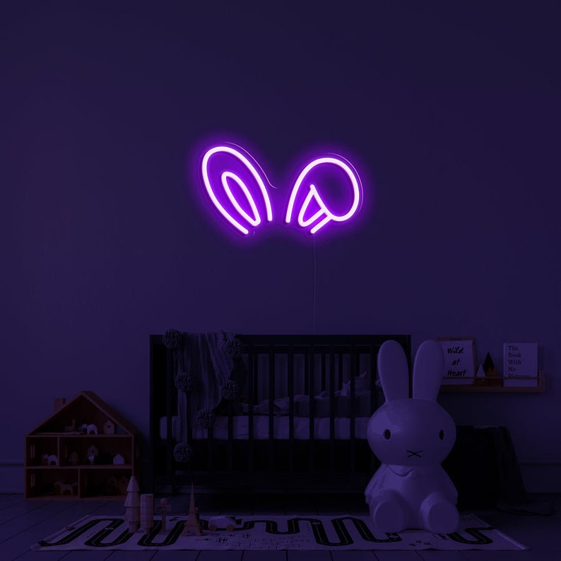 Bonnie Rabbit Neon Sign Bunny Ear Neon Sign LED Light Animal Wall Art for Kids Room Party Decor ...