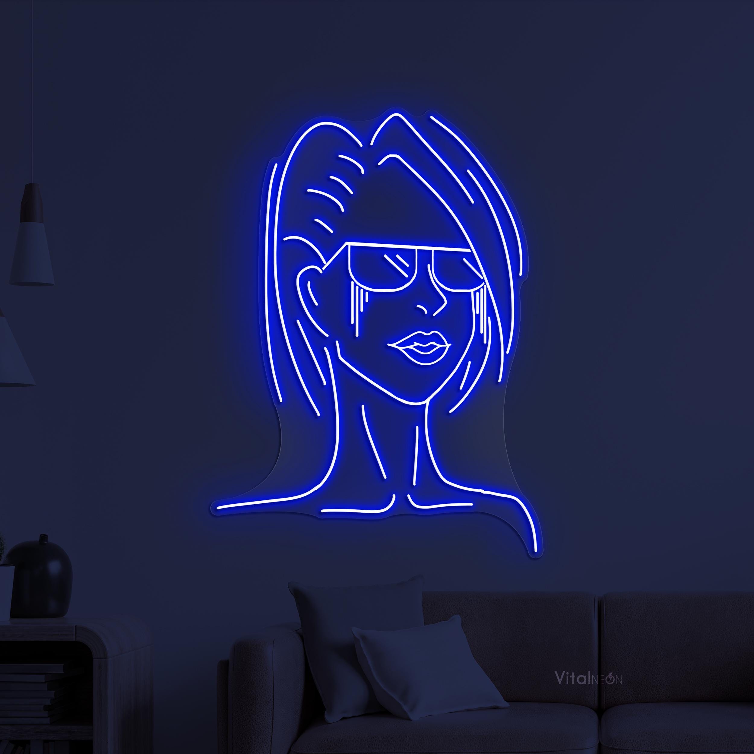 Girl With Glasses Neon Sign, Female Portrait LED Wall Art - Etsy