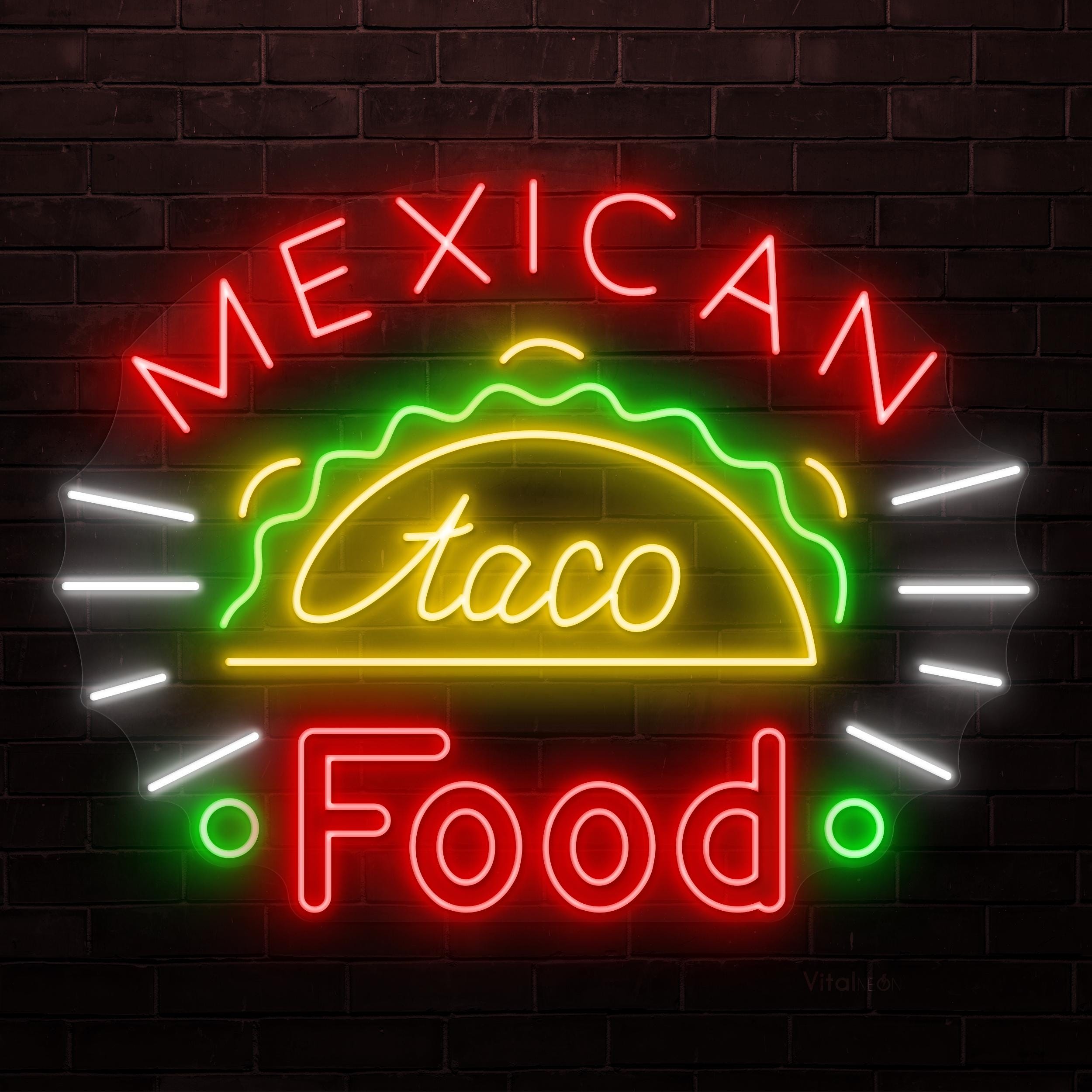 Mexican Taco Food LED Light Neon Sign, Food Truck Bar Cafe
