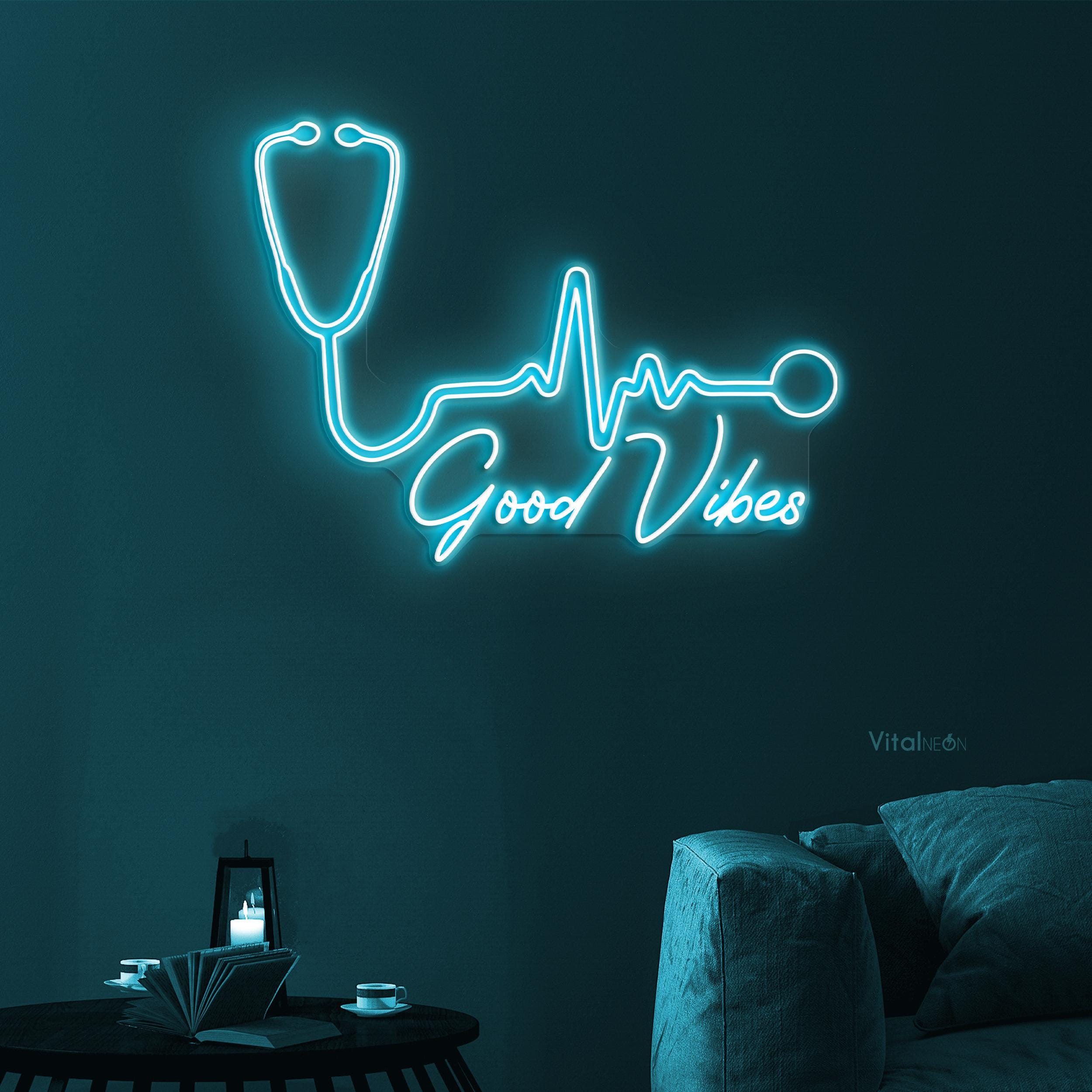 Good Vibes Neon Sign, Good Vibes Led Light, Stethoscope Wall Decor 