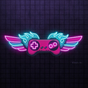 Flaming Gaming Controller Neon Sign Fire Winged Gamepad LED Pop Art Streamer Room Light