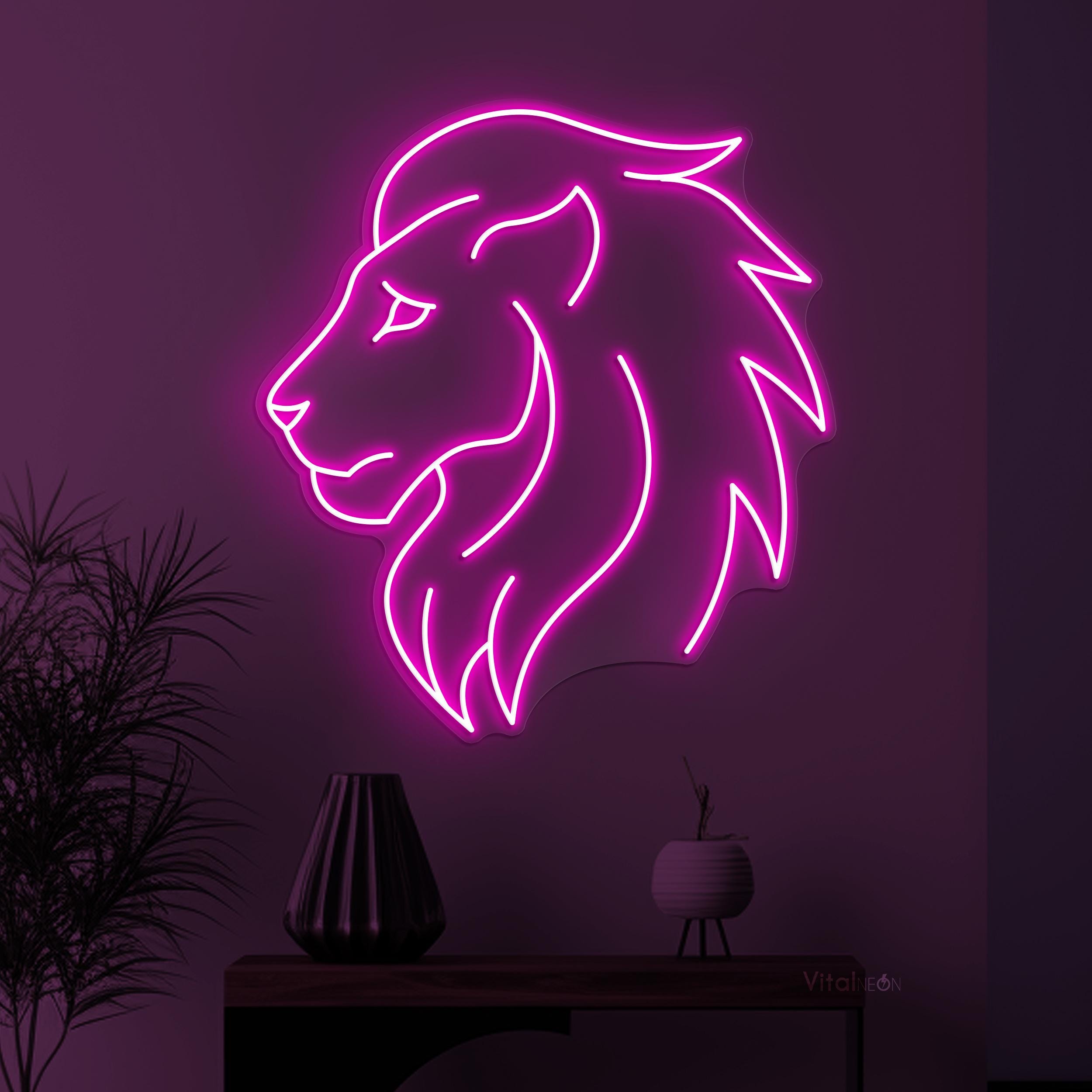 Lion Neon Sign, Lion LED Light, Long Hair Lion Wall Decor, Jungle