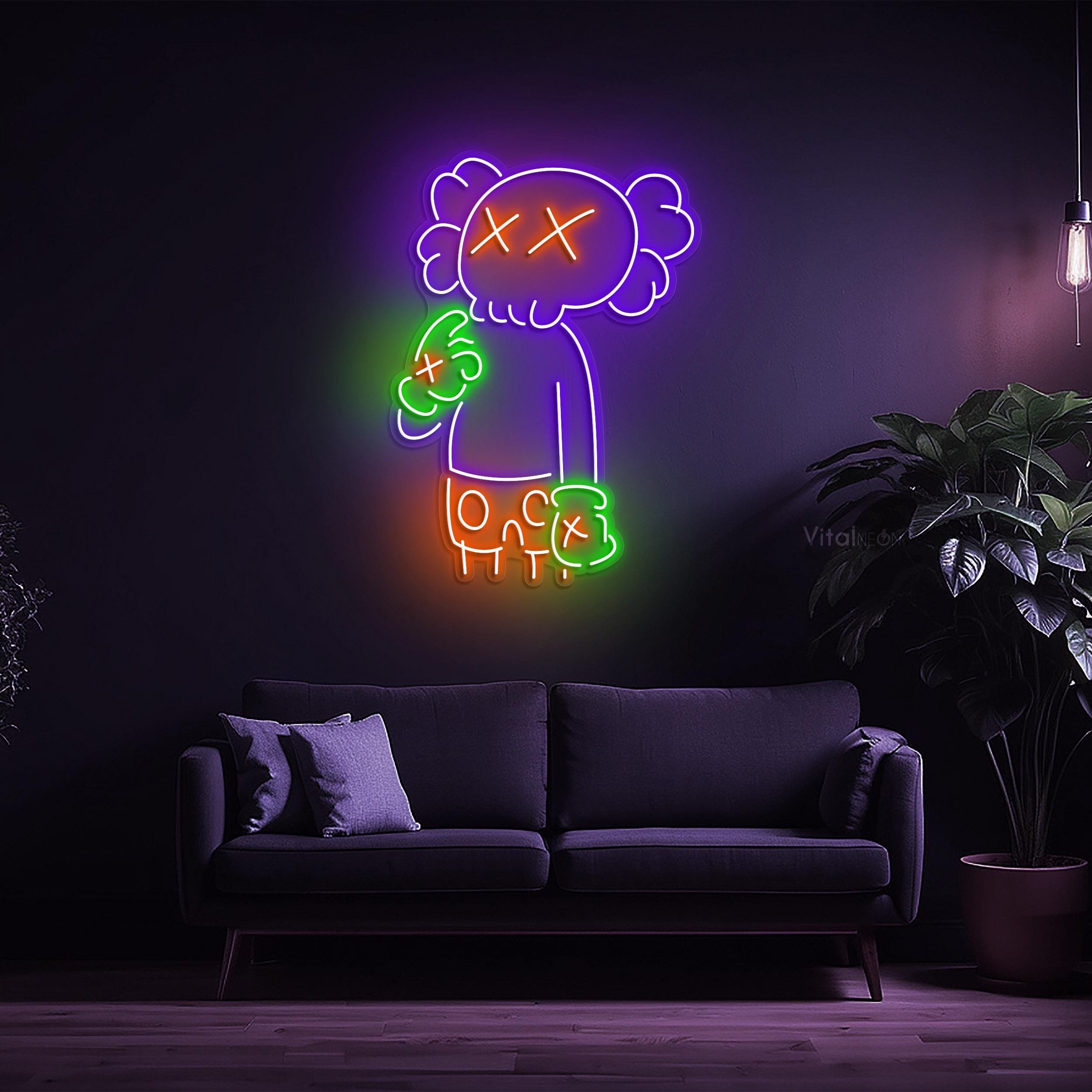 ネオンサイン LED ライト インテリア ウォールアート カウズ kaws 風 KAWS風ネオンサイン - 鮮やかな紫の拍手する手のアートデコ