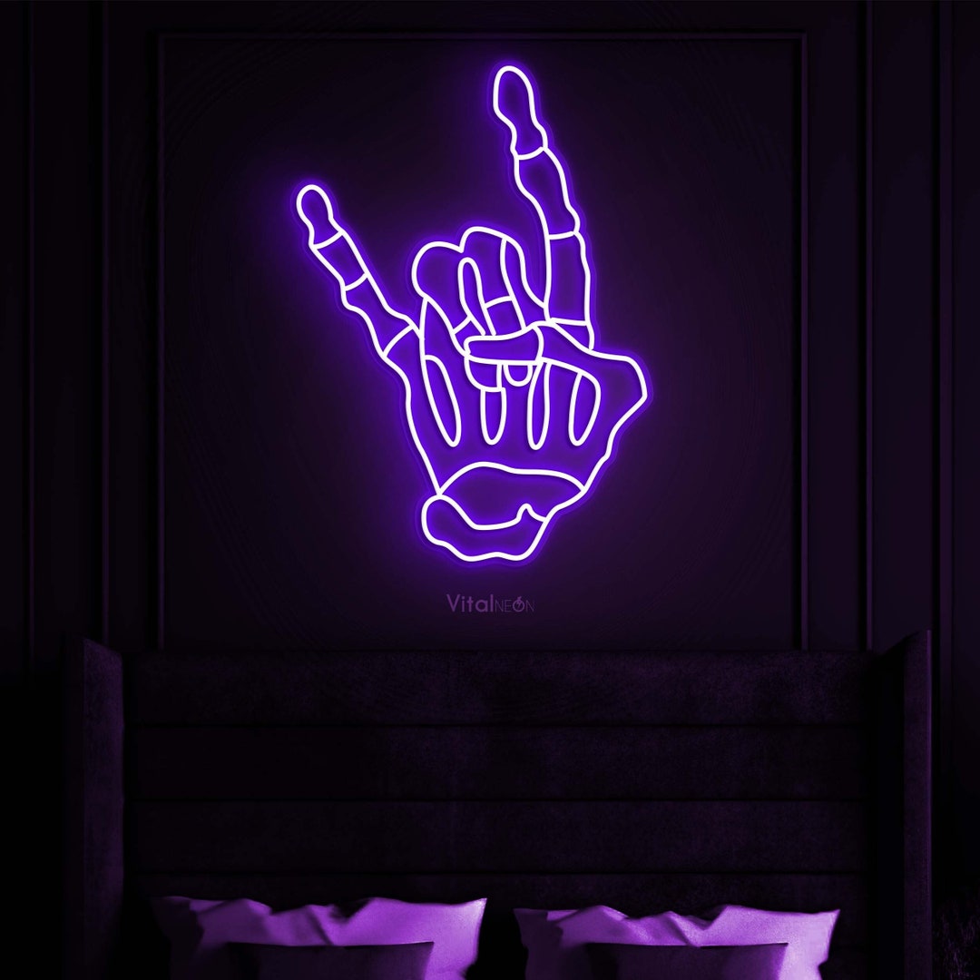 Rock N Roll Neon Sign, Skeleton Hand LED Light, Skeleton LED Neon Light ...