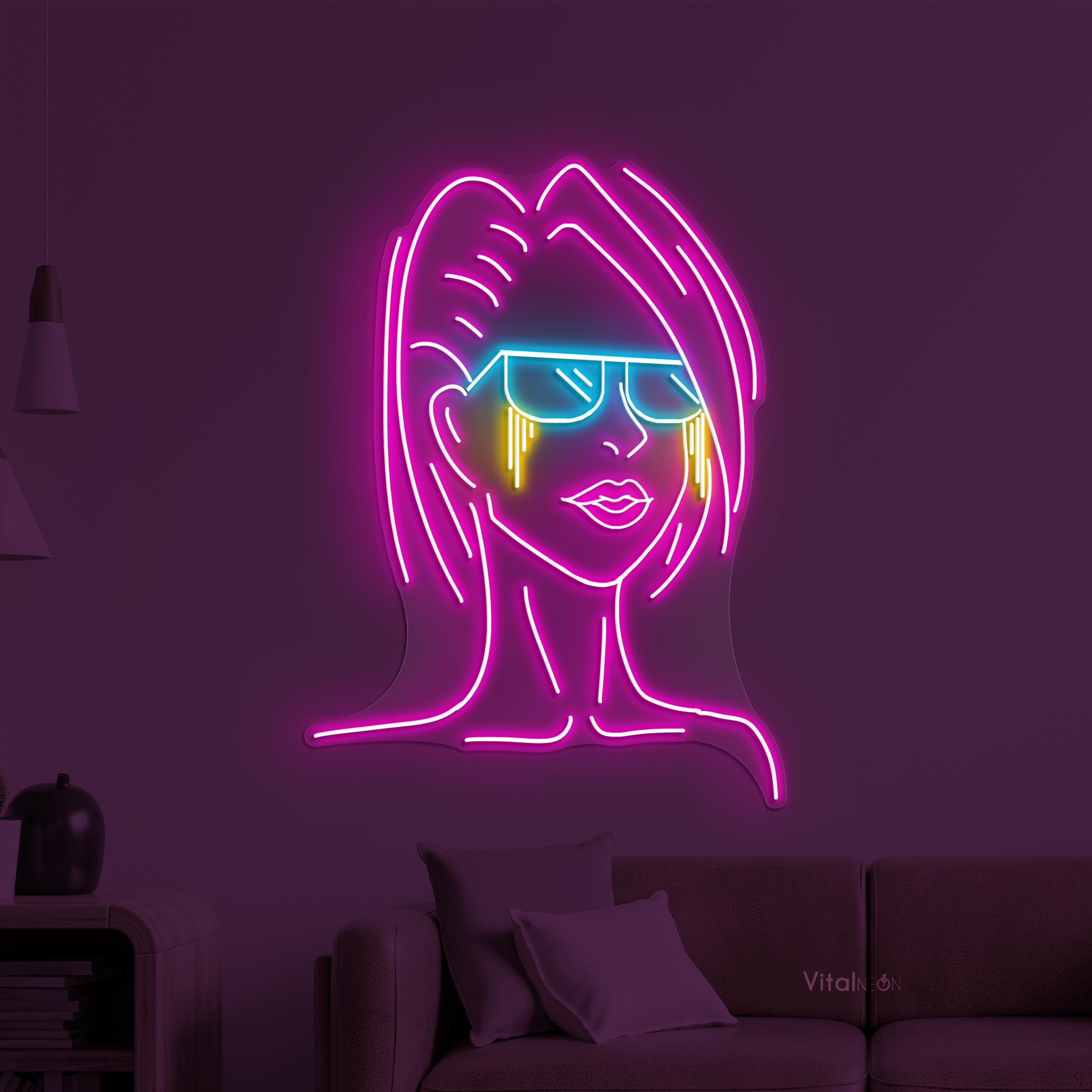 Girl With Glasses Neon Sign, Female Portrait LED Wall Art - Etsy