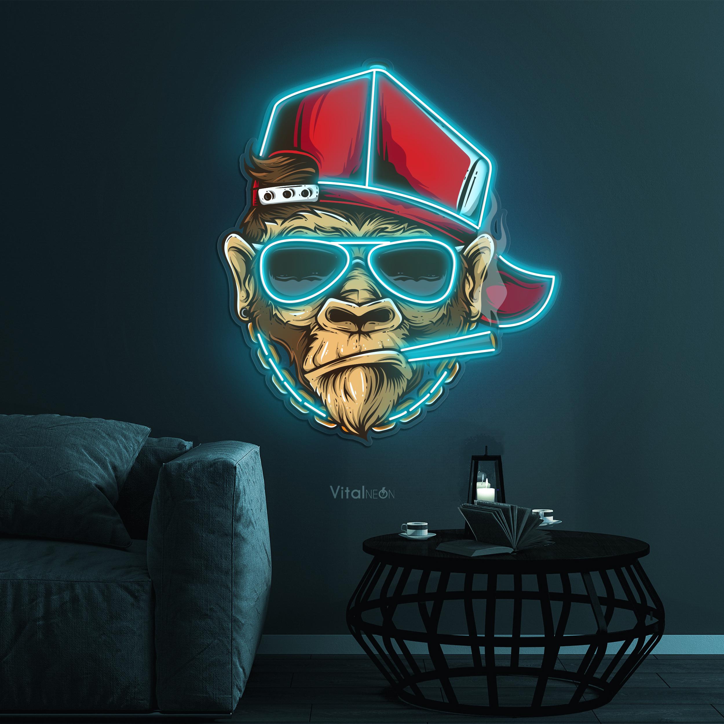 Rockstar Monkey LED Neon Sign, Sunglasses Pop Art Game Room Cafe