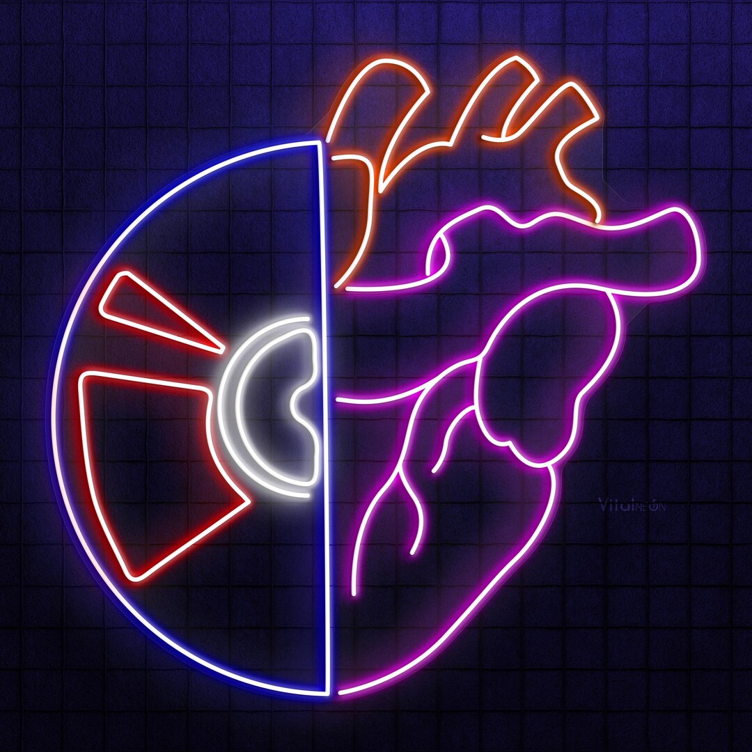 Heart With Vinyl Record Neon Sign, DJ Studio LED Wall Art - Etsy