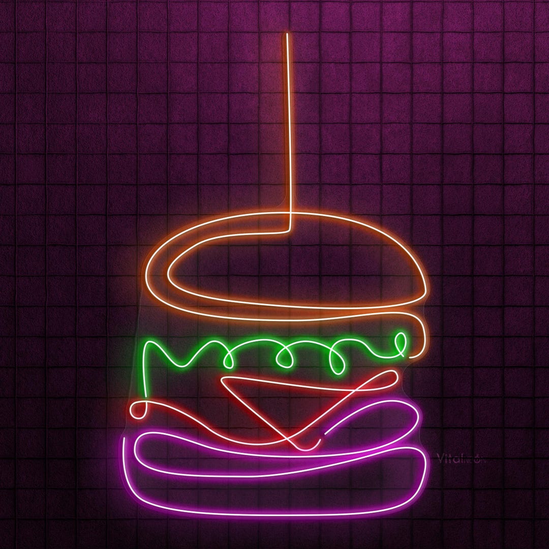 Hamburger LED Neon Sign, Burger Fast Food Shop Kitchen Wall Art - Etsy
