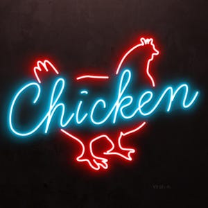 Letrero de neón de pollo, luz LED de pollo, decoración de pared de granja, luz de neón de tienda de pollos, arte de pared para negocios de pollos, regalo de neón para amantes de los pollos