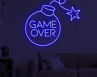 Game Over Neon Sign LED Light Gaming Zone Bomb Wall Art Room Gift